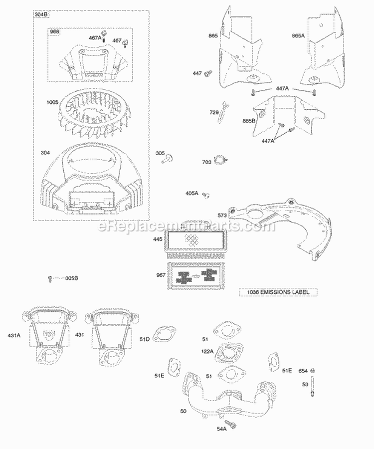 Air Cleaner Blower HousingShrouds Diagram and Parts List for 406577-0105-E1  Briggs and Stratton Engine